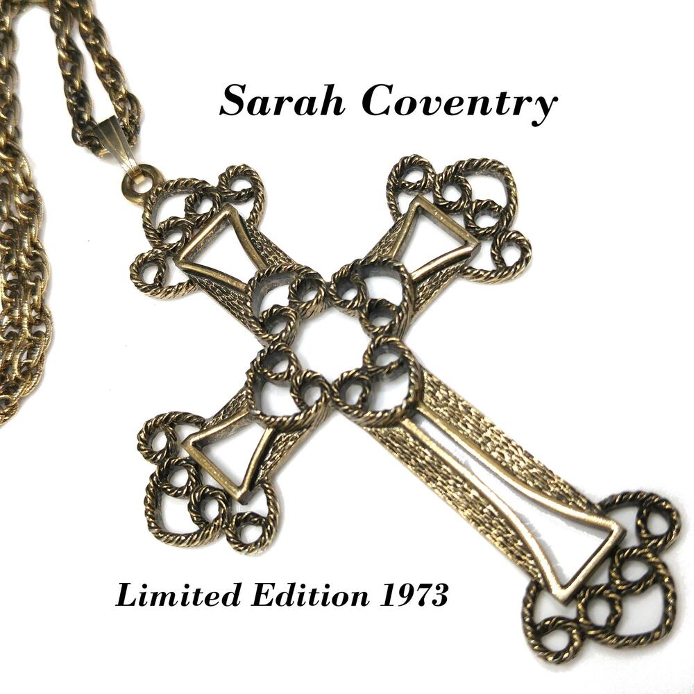 Vintage Sarah Coventry Victorian Cross Necklace, Limited Edition 1973, 4 Inches